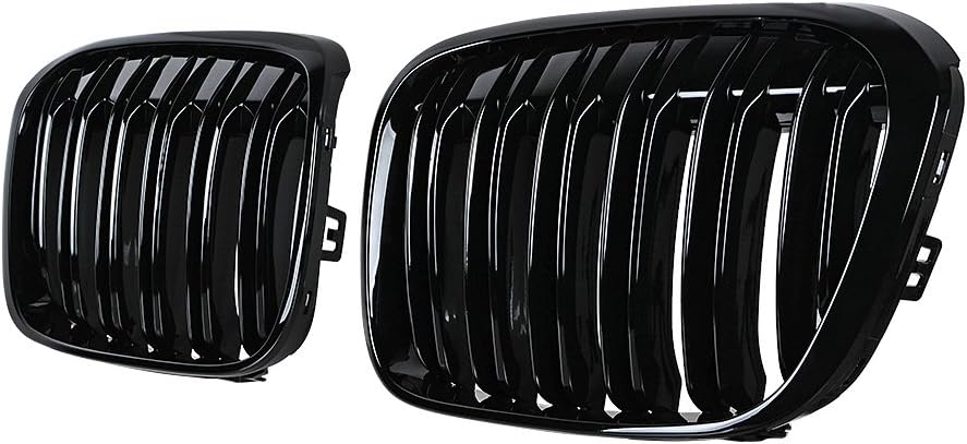 Rejilla de riñón frontal negra brillante, radiador de doble aleta, listones gemelos compatibles con BMW F48 F49 X1 Serie X 2016 2017 2018