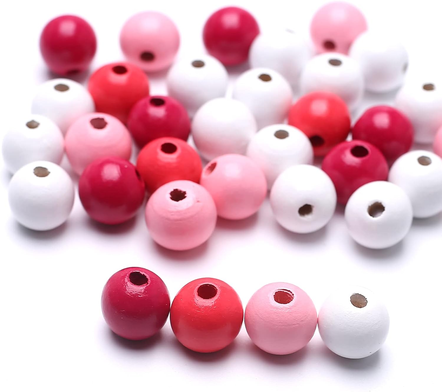 200 cuentas de madera redondas de colores surtidos para manualidades, fabricación de joyas (rosa)