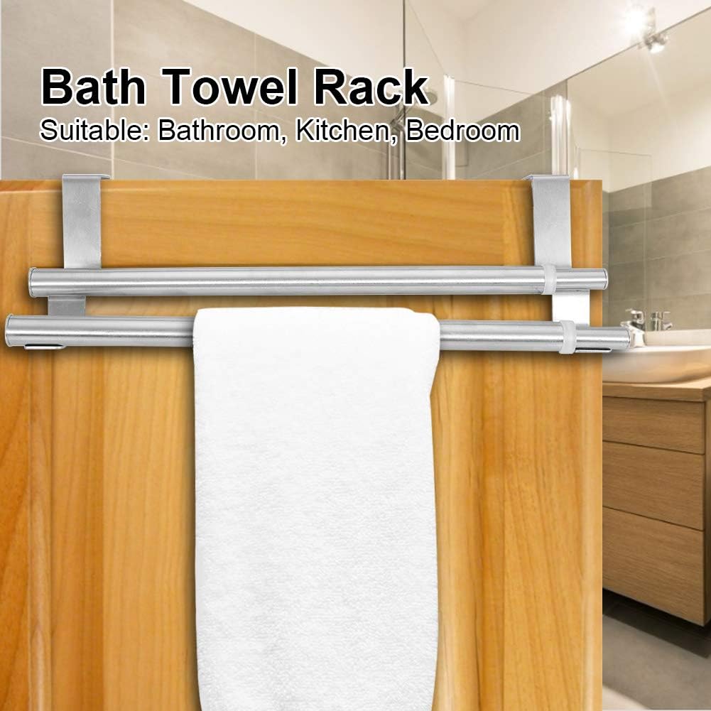 Toallero retráctil de acero inoxidable para colocar sobre la puerta, toallero para baño, bar, dormitorio, toallero (doble poste retráctil de 15.7 in)