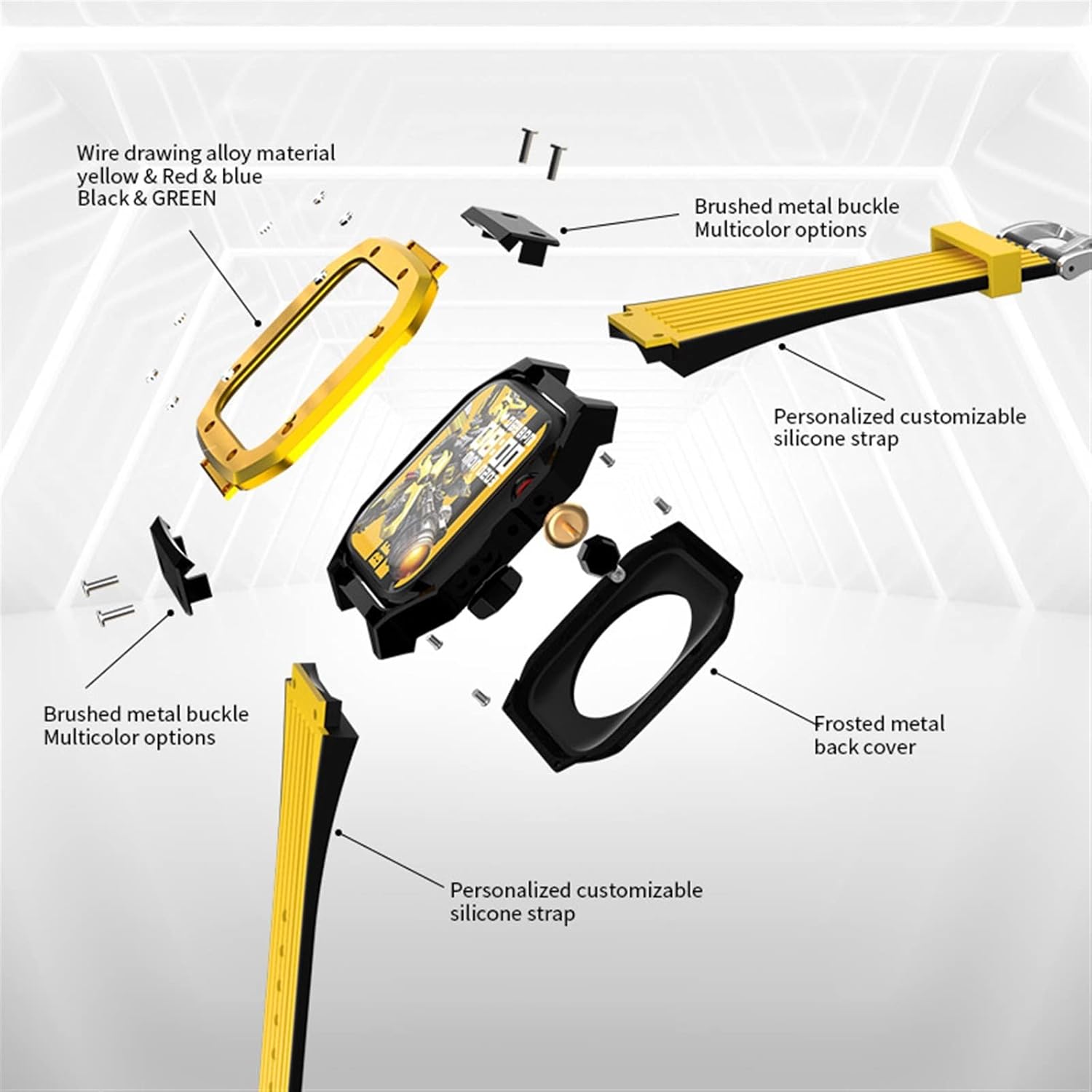 Correa de reloj de aleación para Apple Watch Series 8 7 6 5 4 SE 1.772 in 1.654 in 1.732 in lujo metal caucho acero inoxidable reloj Mod Kit correa