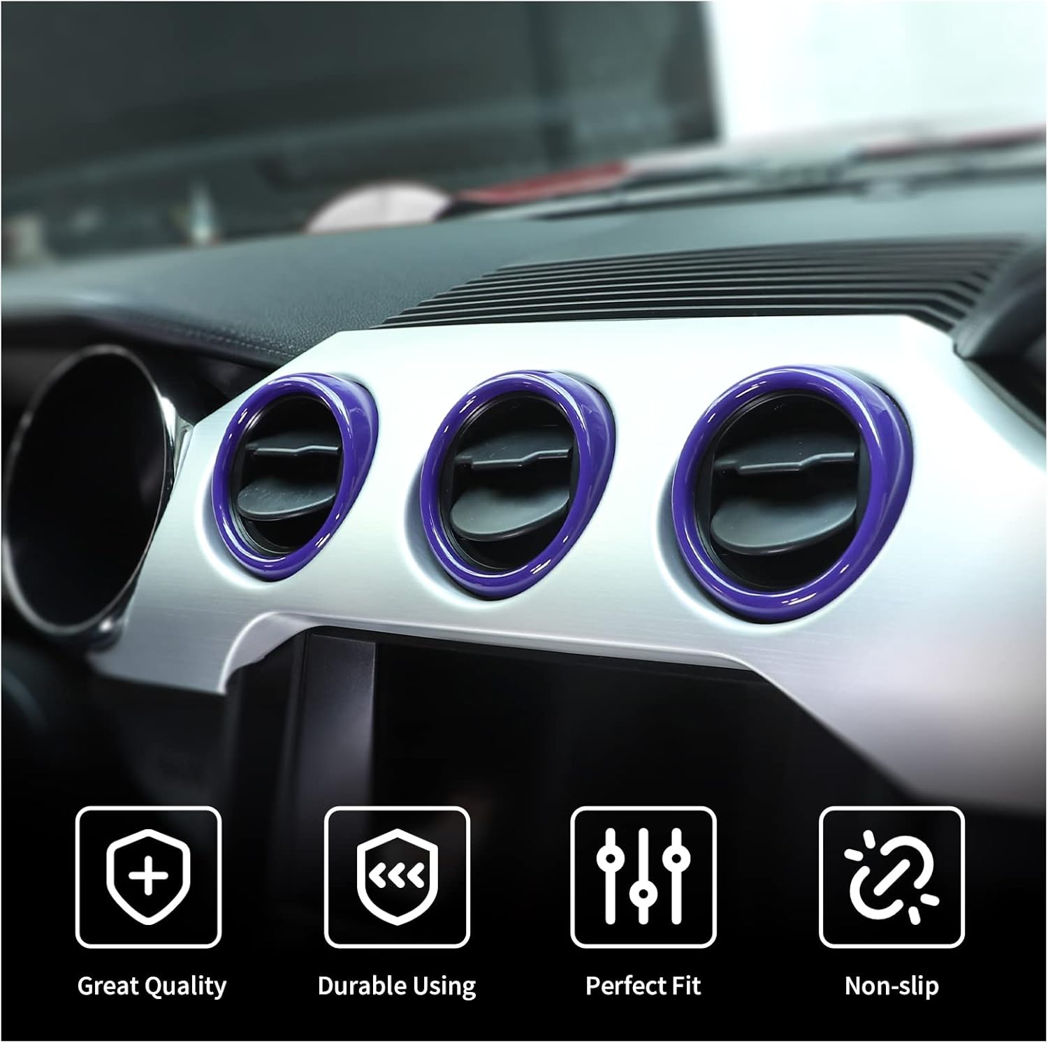 RT-TCZ Anillo de cubierta de ventilación de salida de aire acondicionado de consola central, accesorios interiores para Ford Mustang 2015-2022, 3