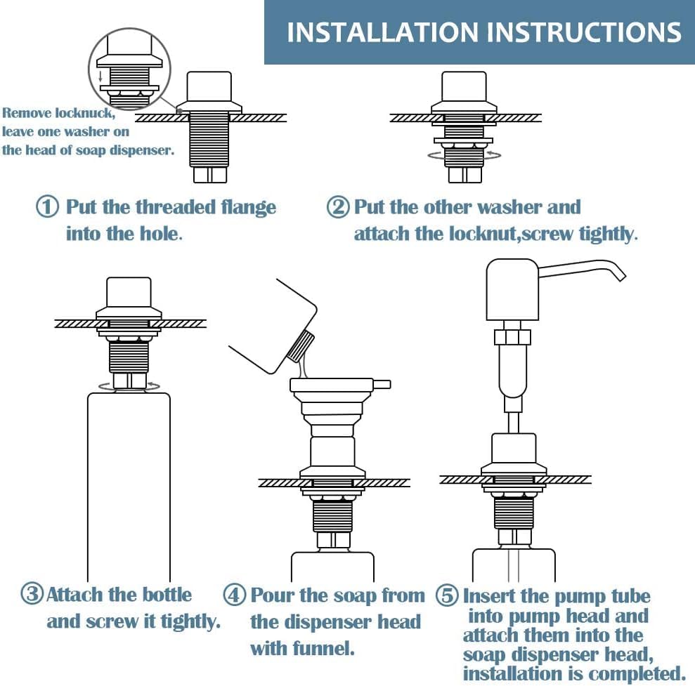 Dispensador de jabón para fregadero de cocina (níquel cepillado), dispensador de jabón de fregadero de diseño integrado, repuesto desde la parte