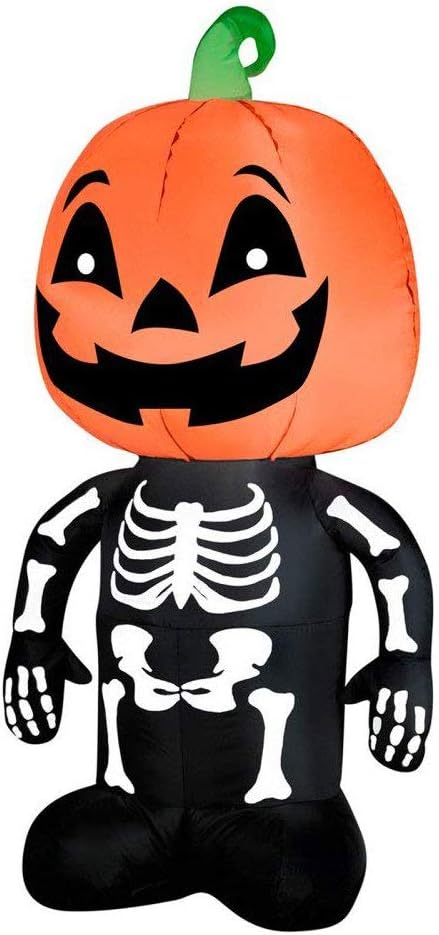 Gemmy Airblown – Esqueleto inflable para niño con una calabaza como cabeza, decoración navideña, 3.5 pies de alto