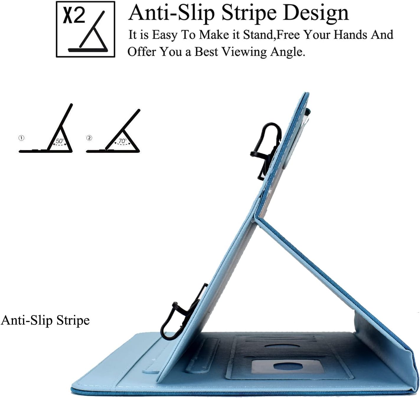 BYCeKe Funda universal para tablet Android de 10 y 10.1 pulgadas, funda con soporte de visión multiángulo, funda protectora de piel sintética