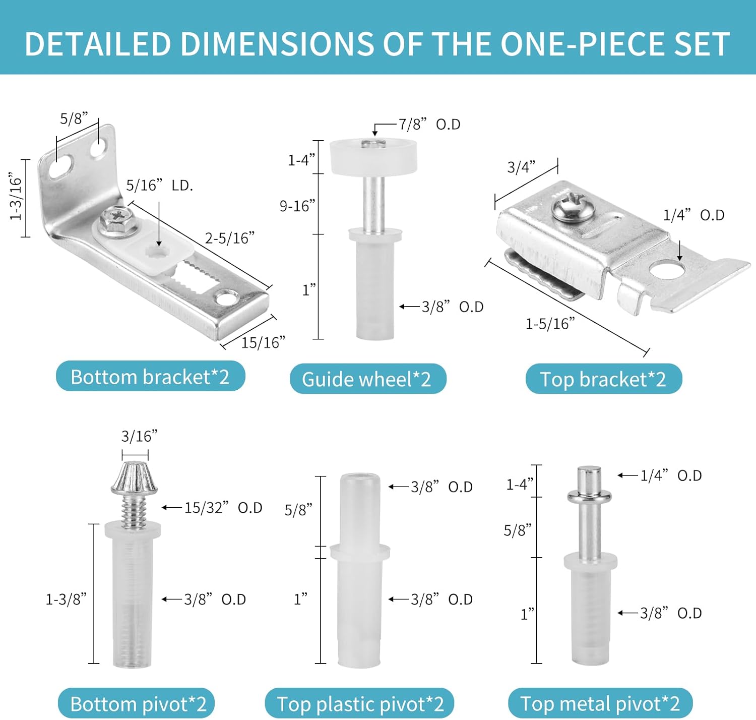 ANCKNE – Kit de herrajes para puerta de granero plegable con 2 herrajes para puertas correderas de armario con riel de rueda guía de 78 a 1 pulgada,
