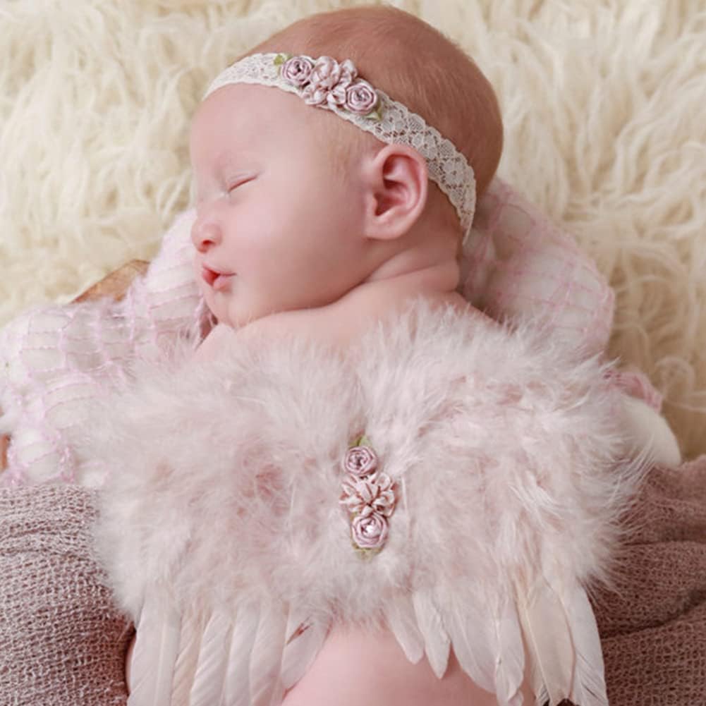 Surakey Atuendos para bebé recién nacido, alas de ángel de plumas con diadema, accesorios para el cabello, accesorios para el cabello, para niños y
