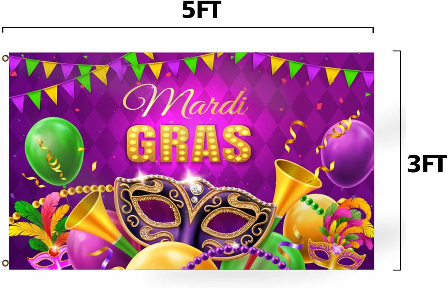 FLCHWY Bandera de Mardi Gras con la frase “Happy Carnival”, bandera de celebración de carnaval de New Orleans Mardigras, fiesta de vacaciones,