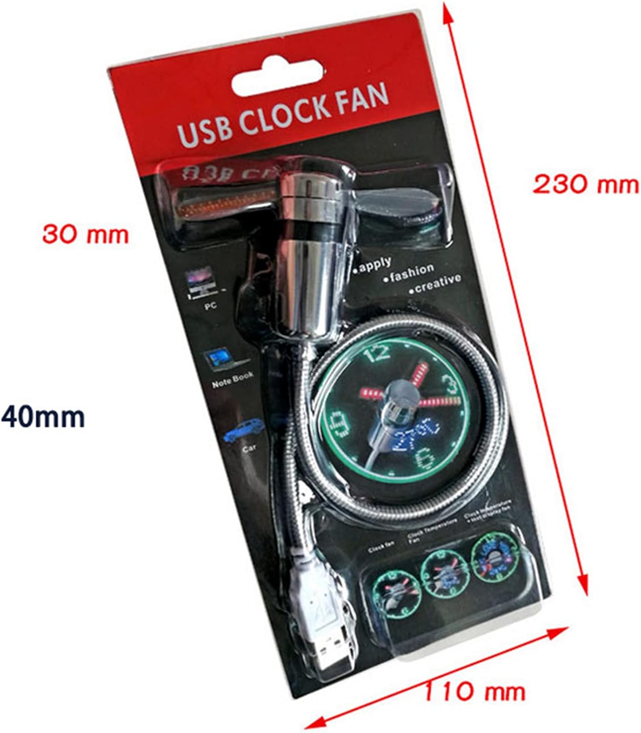 Ventilador de reloj LED USB con pantalla de temperatura real en tiempo real, mini ventilador de refrigeración LED para oficina y hogar