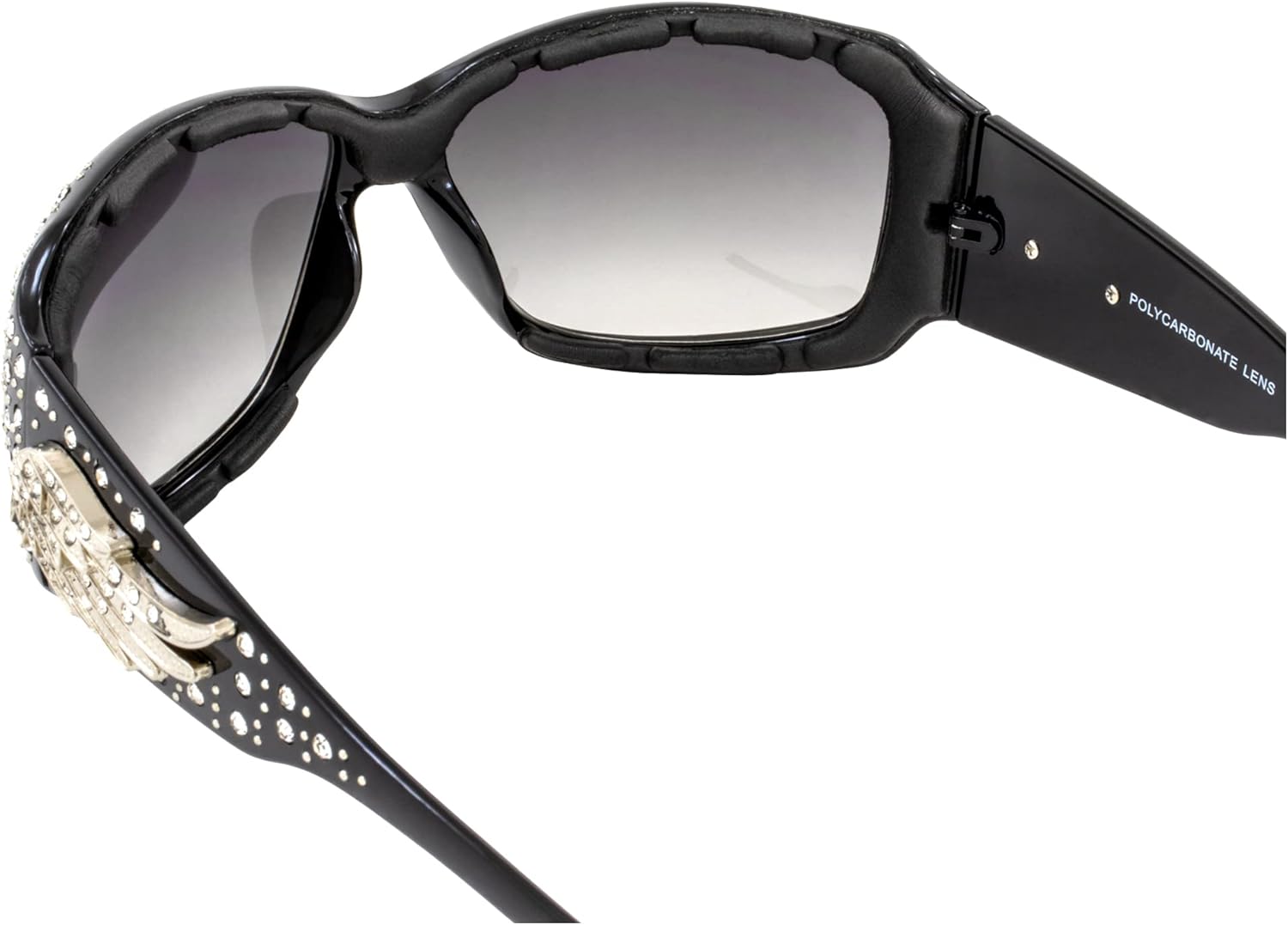 Rodeo Queen 2 pares de lentes de sol de motocicleta para mujer, montura negra acolchada con diamantes de imitación brillantes y lentes degradados