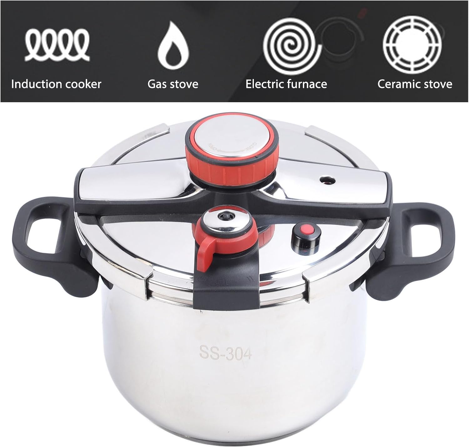 Olla de cocción a presión, mango plegable, olla de cocción a presión de inducción para cocina llama abierta (9L)