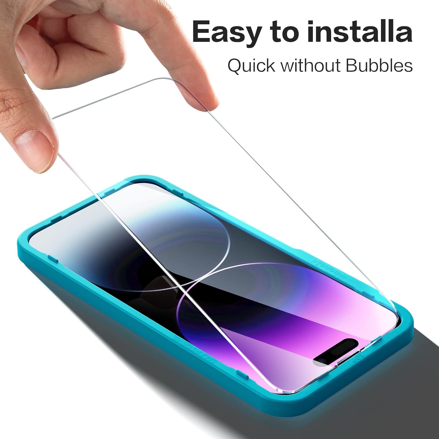 SmartDevil Protector de pantalla para iPhone 14 Pro Max 6.7 pulgadas, paquete de 3 unidades de vidrio templado duro 9H con marco de fácil