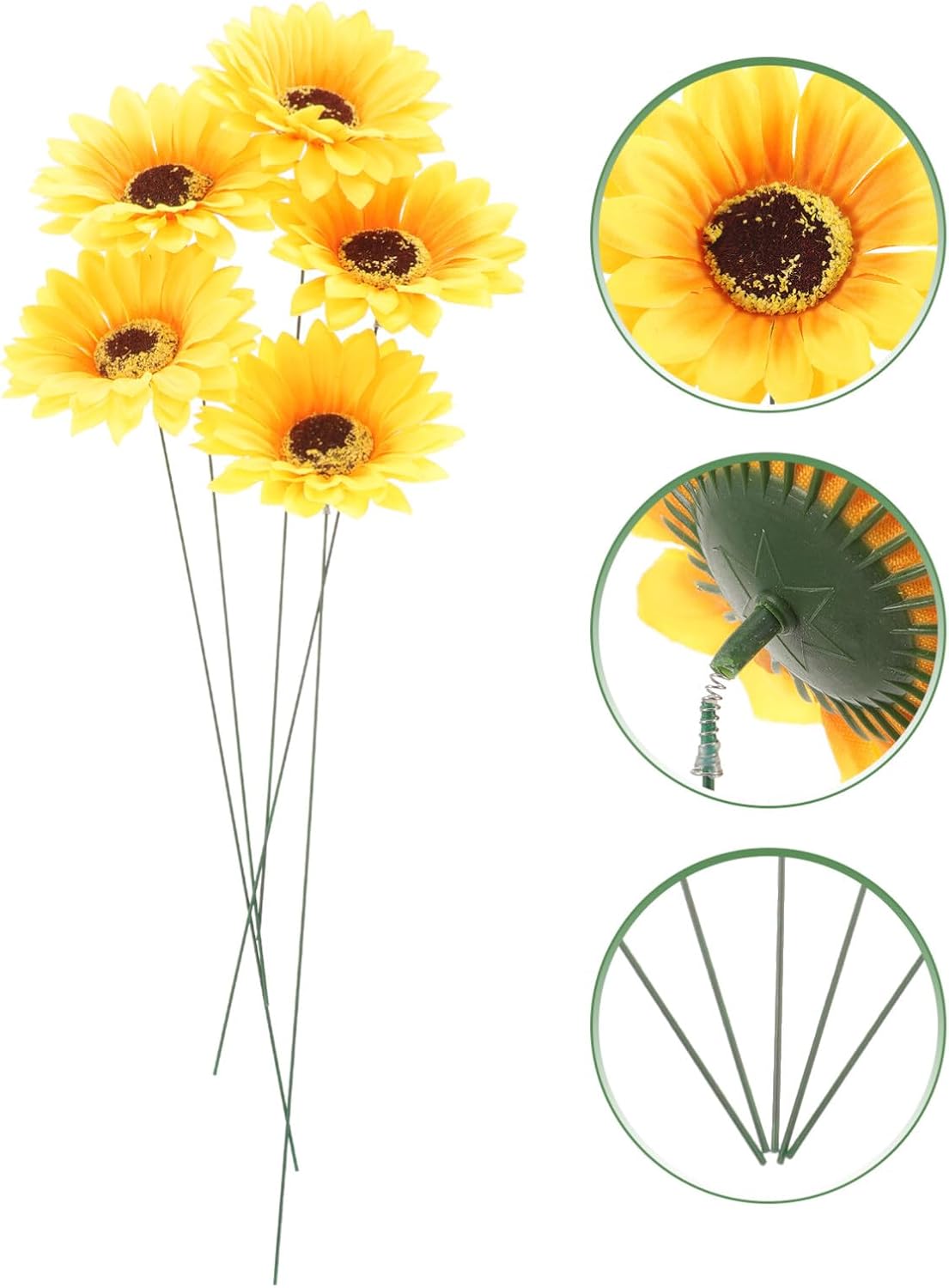 SEWACC Juego de 5 piezas de metal grande con diseño de girasol, decoración de jardín, a prueba de óxido, margarita amarilla, flor de metal, arte
