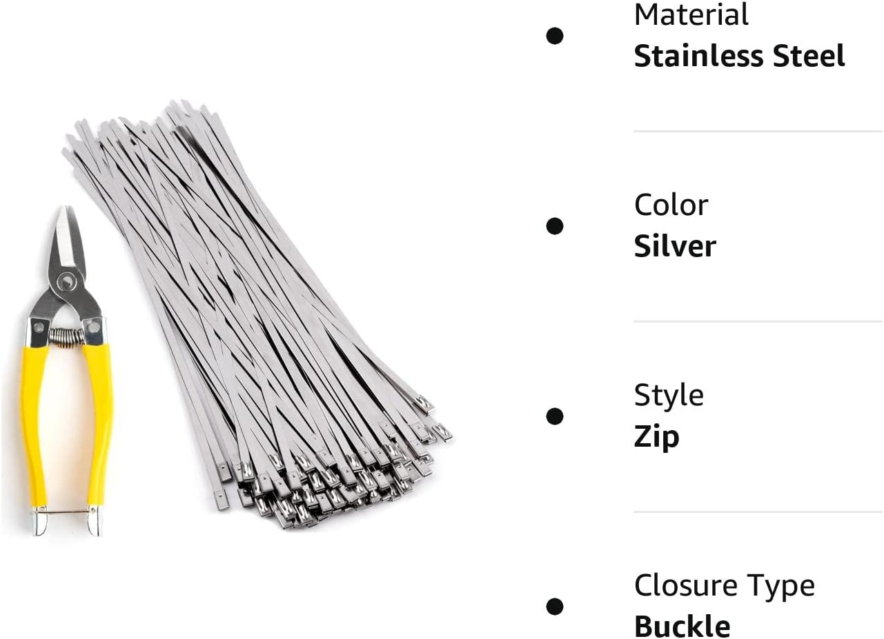 100 bridas de acero inoxidable vienen con herramientas de corte, tijeras de corte de metal para cortar bridas de cables de acero inoxidable,