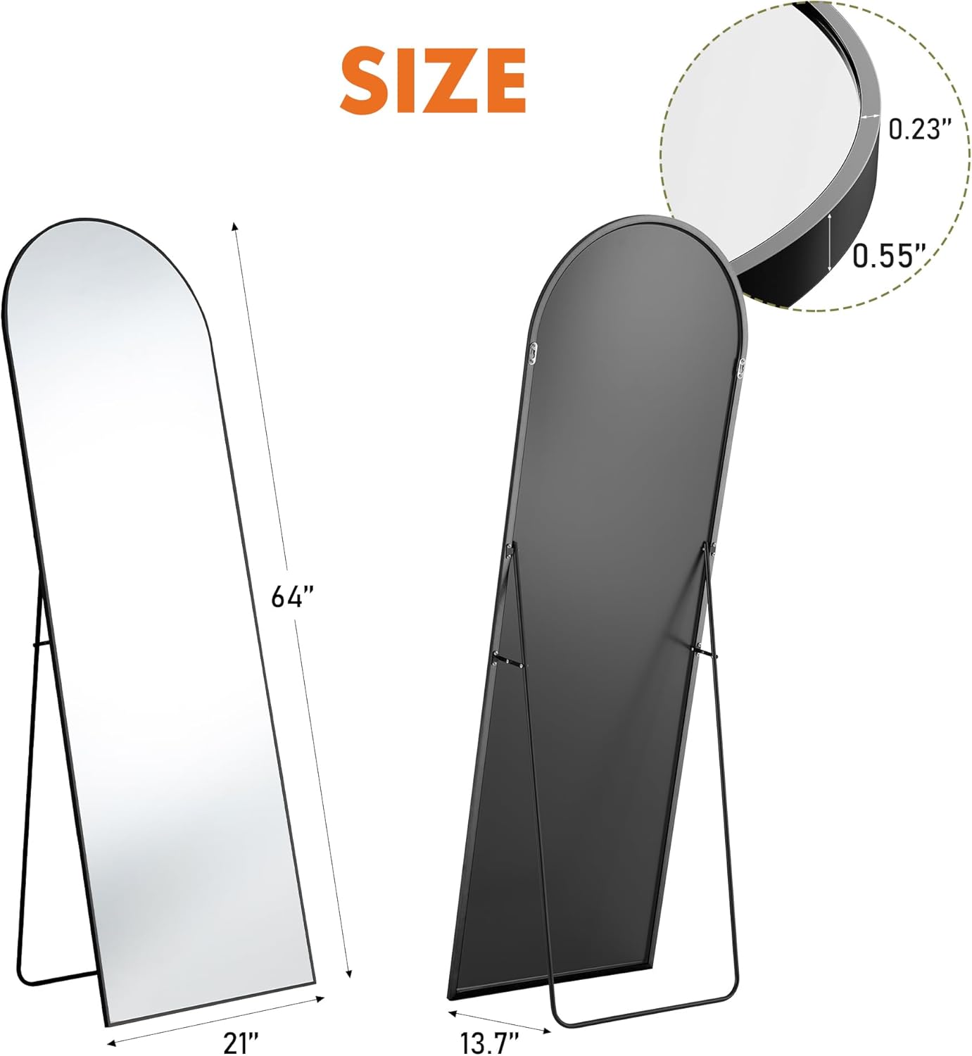 ZUNMOS Espejo arqueado de longitud completa de 64 x 21 pulgadas, espejo de cuerpo completo para dormitorio, guardarropa, diseño de pared para colgar