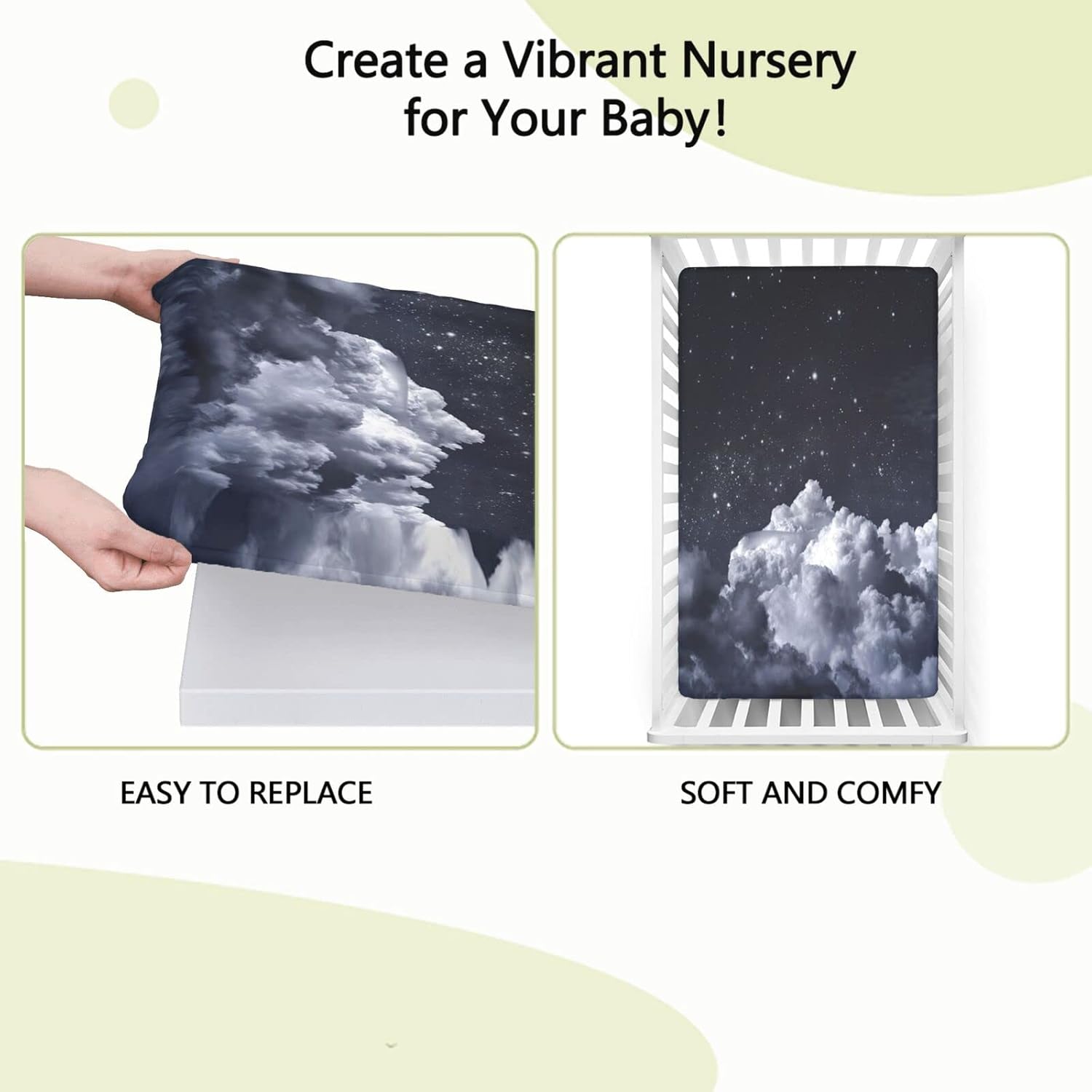 Sábana bajera ajustable para cuna con temática de cielo nocturno, sábana bajera estándar para cuna, material ultrasuave, sábana de colchón para cuna