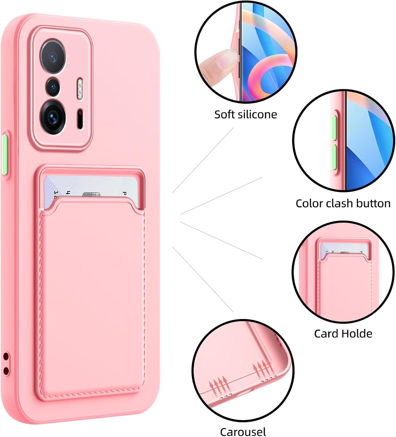 Funda para Xiaomi Mi 11T, Xiaomi 11T Pro con ranura minimalista para tarjeta de crédito TPU suave TPU silicona resistente a los arañazos delgada