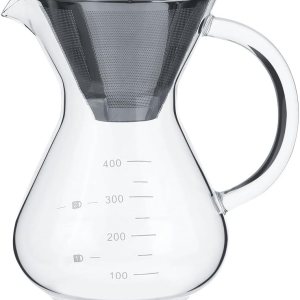 ASHATA 13.5 fl oz jarra de vidrio de mano de filtro para cafetera, cafetera de vidrio con filtro y parrilla para cocina casera, cafetería, etc ASHATA 13.5 fl oz jarra de vidrio de mano de filtro para cafetera, cafetera de vidrio con filtro y parrilla para cocina casera, cafetería, etc