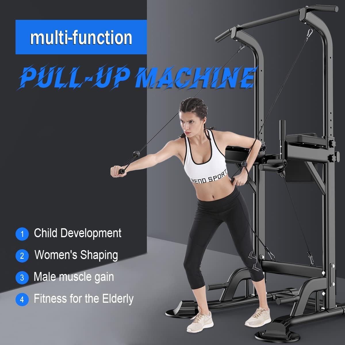 Power Tower – Estación de dominadas y inmersión multifunción para entrenamiento de fuerza en el hogar, estación de entrenamiento de fitness, altura