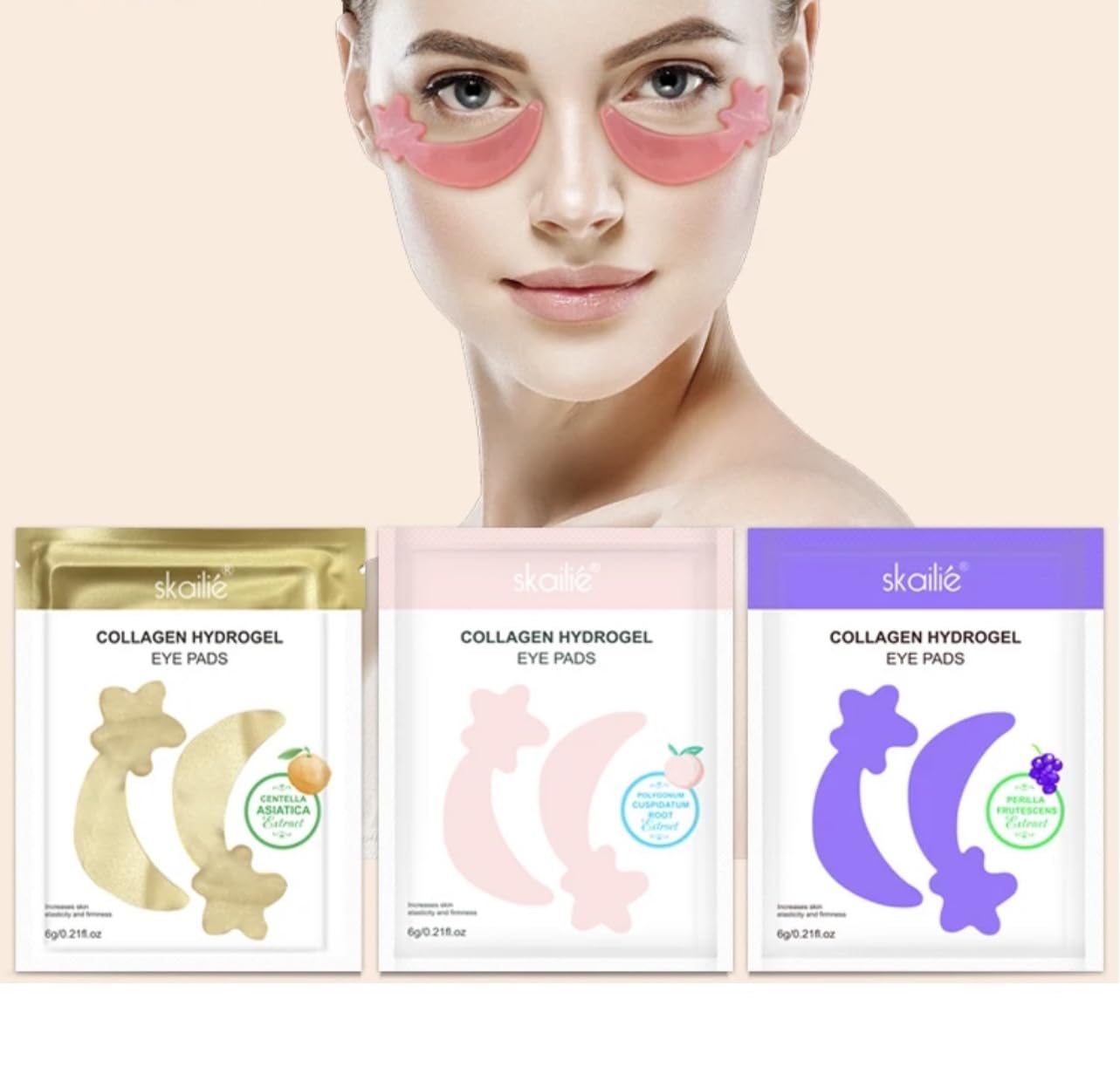 Parches para debajo de los ojos (30 unidades)  Rosa, dorado, hidrogel para debajo de los ojos, aminoácido y colágeno, máscara debajo de los ojos