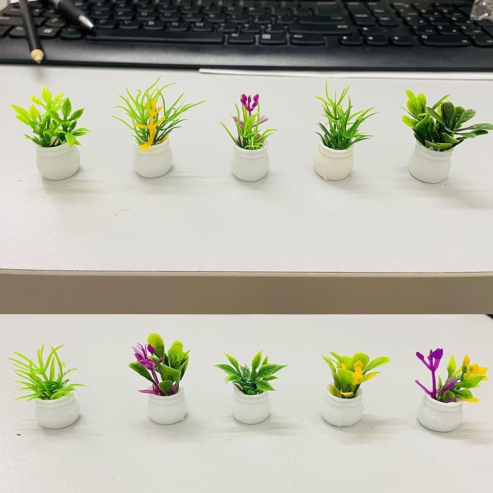 MEMOVAN 10 piezas de plantas de casa de muñecas en miniatura, planta bonsái, casa de muñecas, mini planta verde, flor en maceta, adorno de
