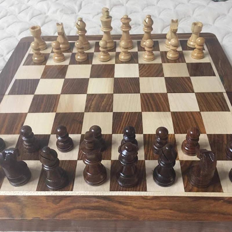 GAENZA Nuevo juego de ajedrez profesional, juego de ajedrez de madera plegable hecho a mano, piezas de ajedrez y ranuras de almacenamiento, juegos