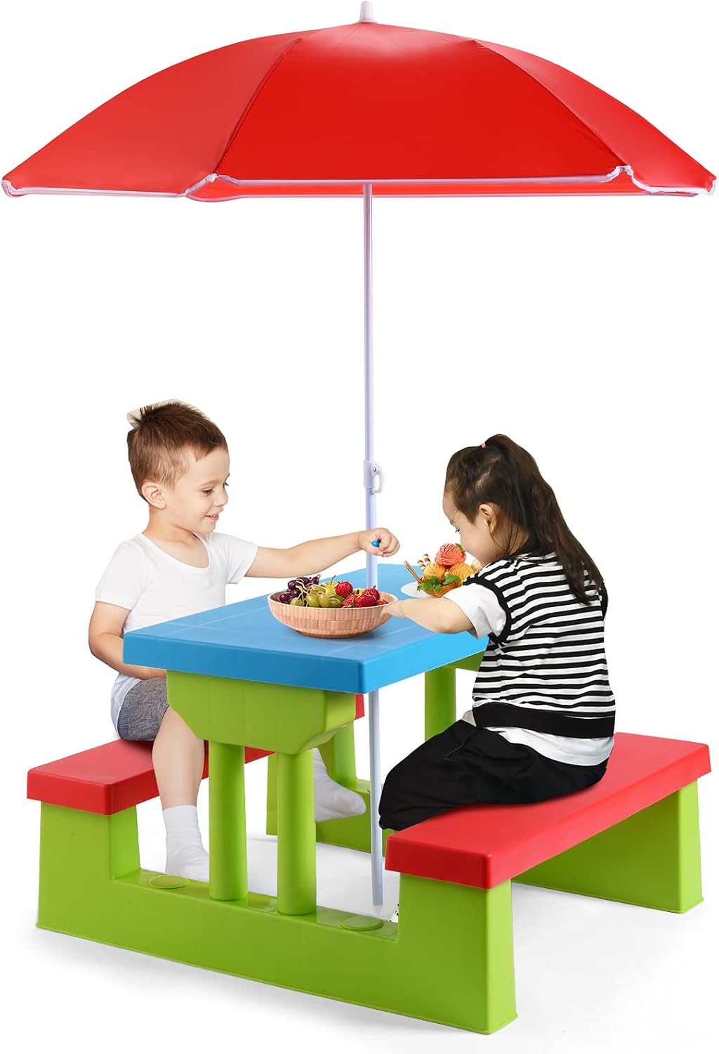 BETTARY – Juego de mesa y silla de picnic para niños pequeños, juego de mesa y banco para niños con paraguas extraíble, juego de mesa de picnic