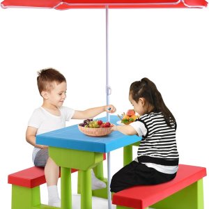 BETTARY – Juego de mesa y silla de picnic para niños pequeños, juego de mesa y banco para niños con paraguas extraíble, juego de mesa de picnic BETTARY – Juego de mesa y silla de picnic para niños pequeños, juego de mesa y banco para niños con paraguas extraíble, juego de mesa de picnic