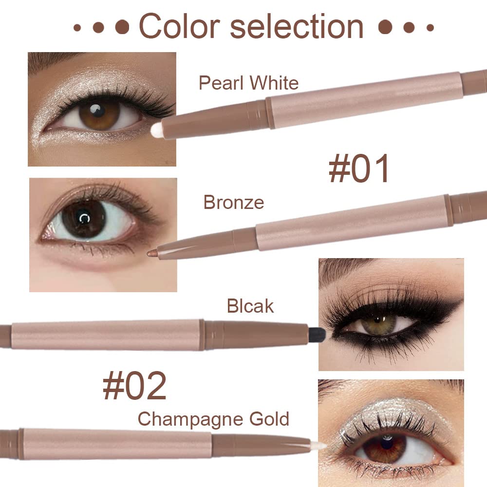 evpct 2 lápices de sombra de ojos en barra y color blanco perla brillante y lápiz delineador de ojos bronce, sombra de ojos en barra y lápiz