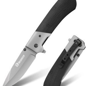 IKORES Cuchillo de bolsillo con mango G10, cuchillo plegable de 3.5 pulgadas con clip de bolsillo y funda de nailon, gran regalo para hombres y IKORES Cuchillo de bolsillo con mango G10, cuchillo plegable de 3.5 pulgadas con clip de bolsillo y funda de nailon, gran regalo para hombres y