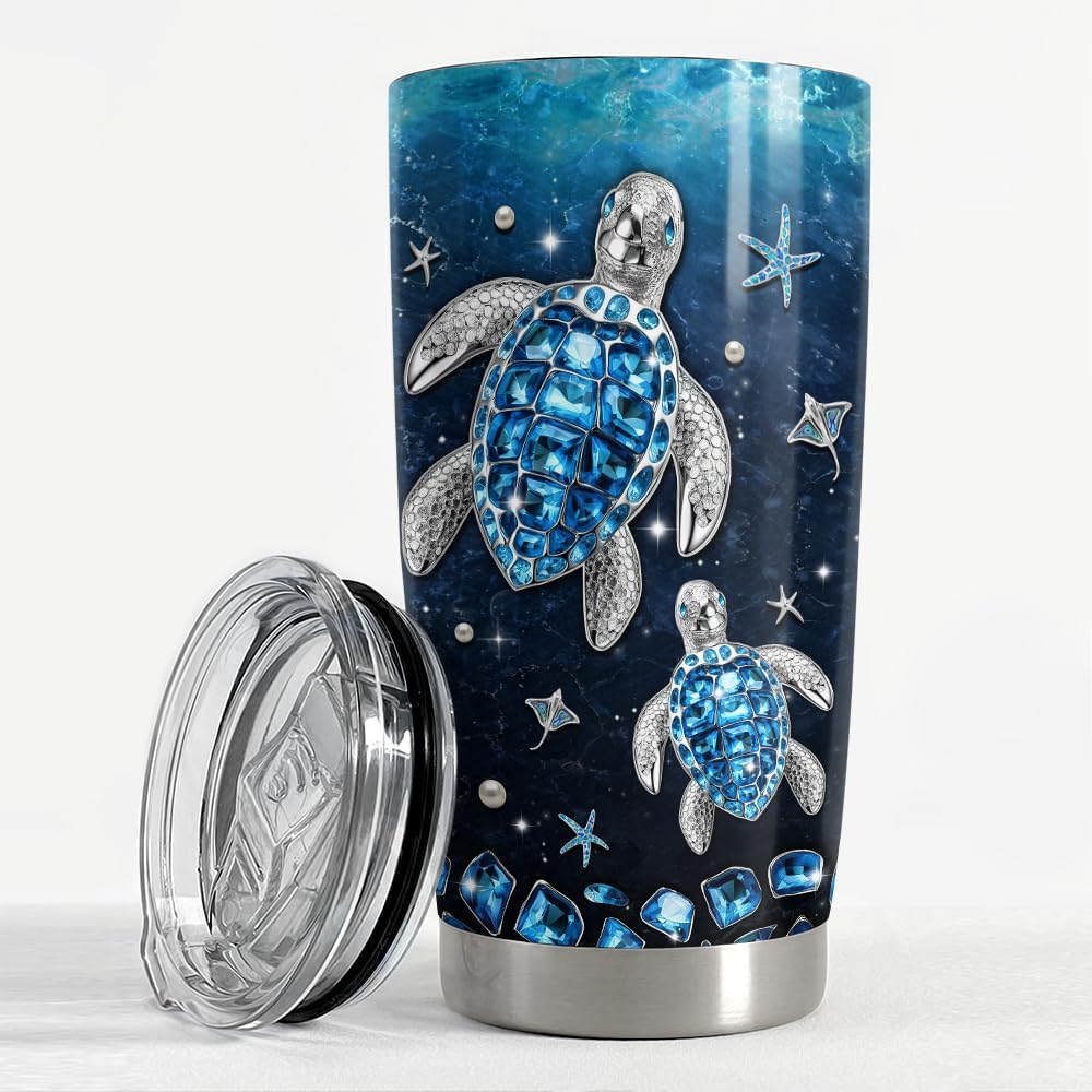 SANDJEST Vaso de tortuga marina de 20 onzas con aislamiento de acero inoxidable para café, taza de viaje, taza de joyería, dibujos de tortugas,