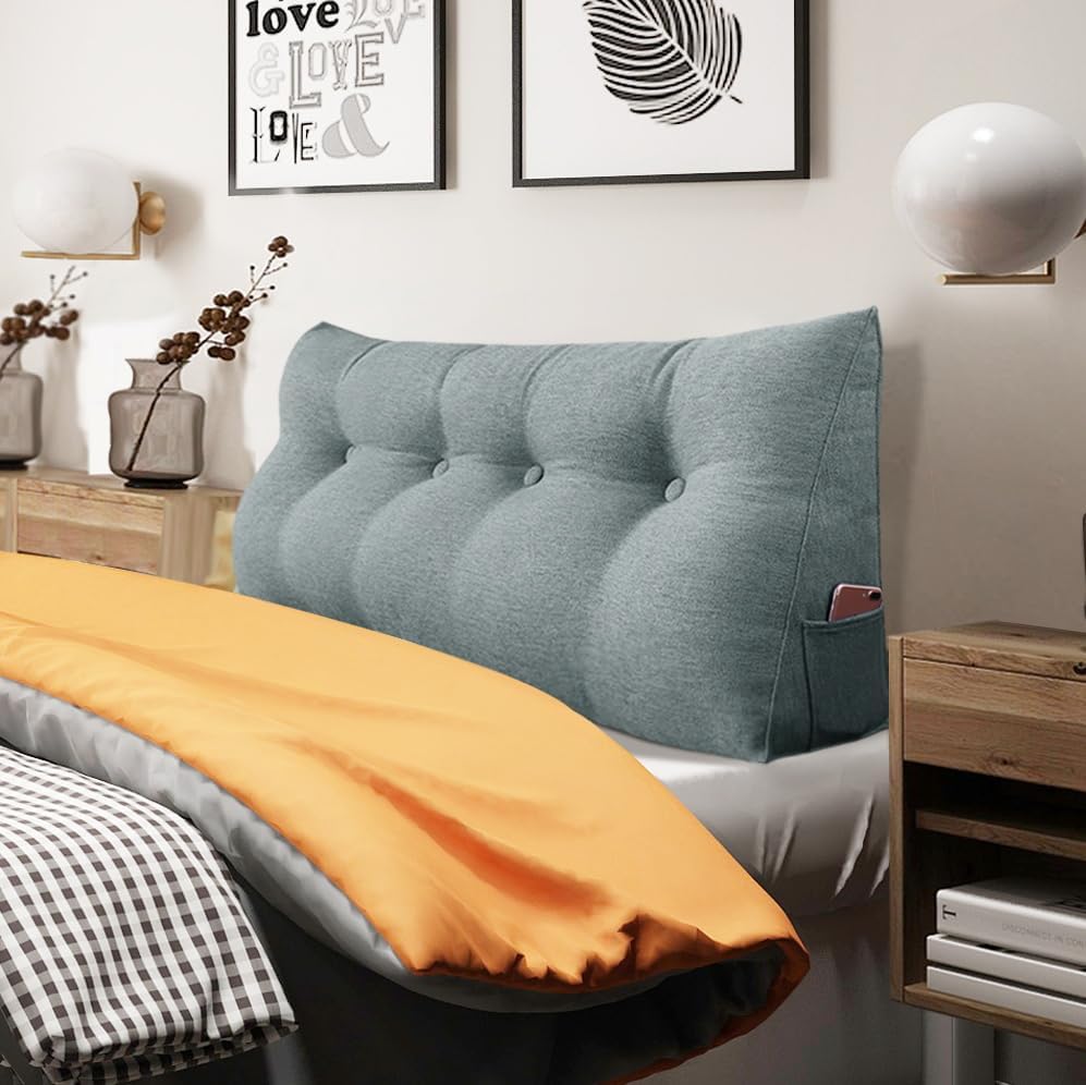 Almohada de cuña para cabecero, almohada de lectura para respaldo cómodo, almohada triangular de lectura con bolsillo lateral, almohadas de respaldo