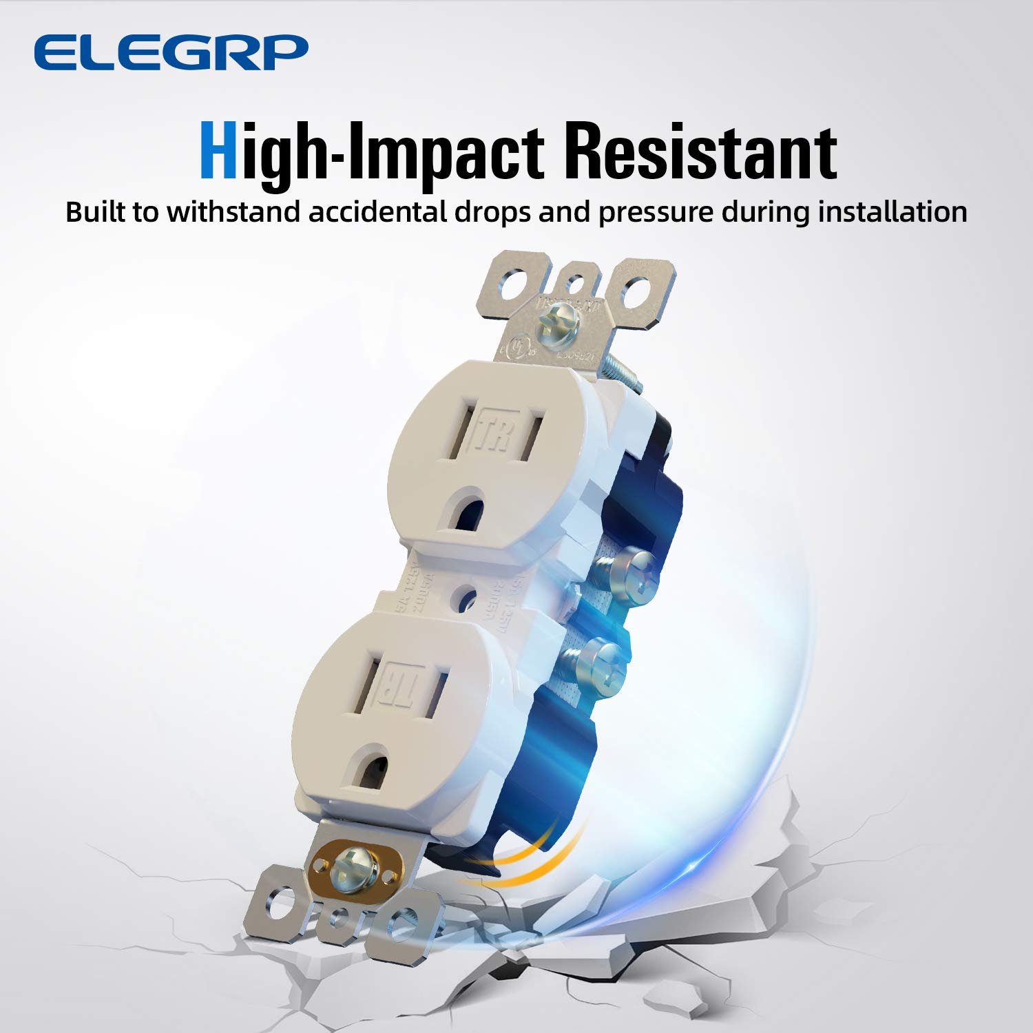 ELEGRP Receptáculo dúplex resistente a manipulaciones, toma de pared dúplex eléctrica estándar de 15 A 125 V, 2 polos y 3 cables, 5-15R,
