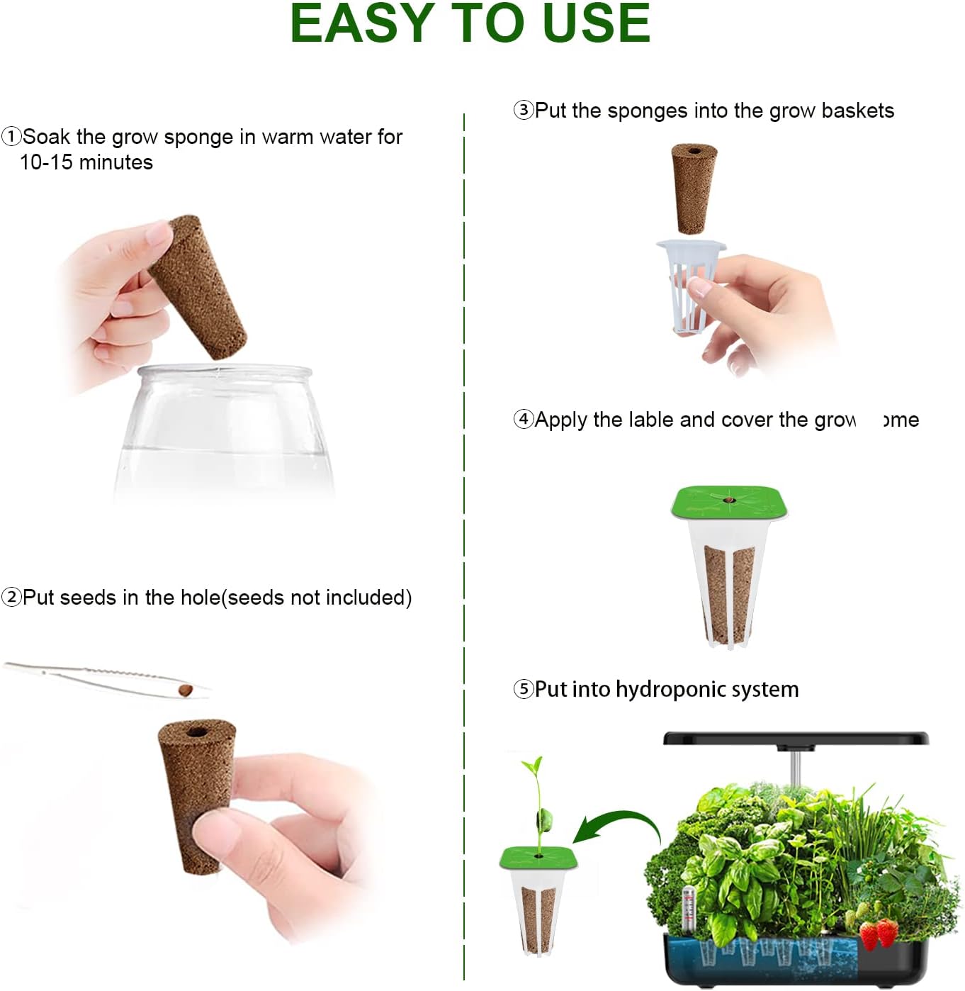 Ambgrow 90 esponjas de cultivo y cestas para sistema de cultivo hidropónico, suministros hidropónicos para plantas de interior, compatibles con Idoo