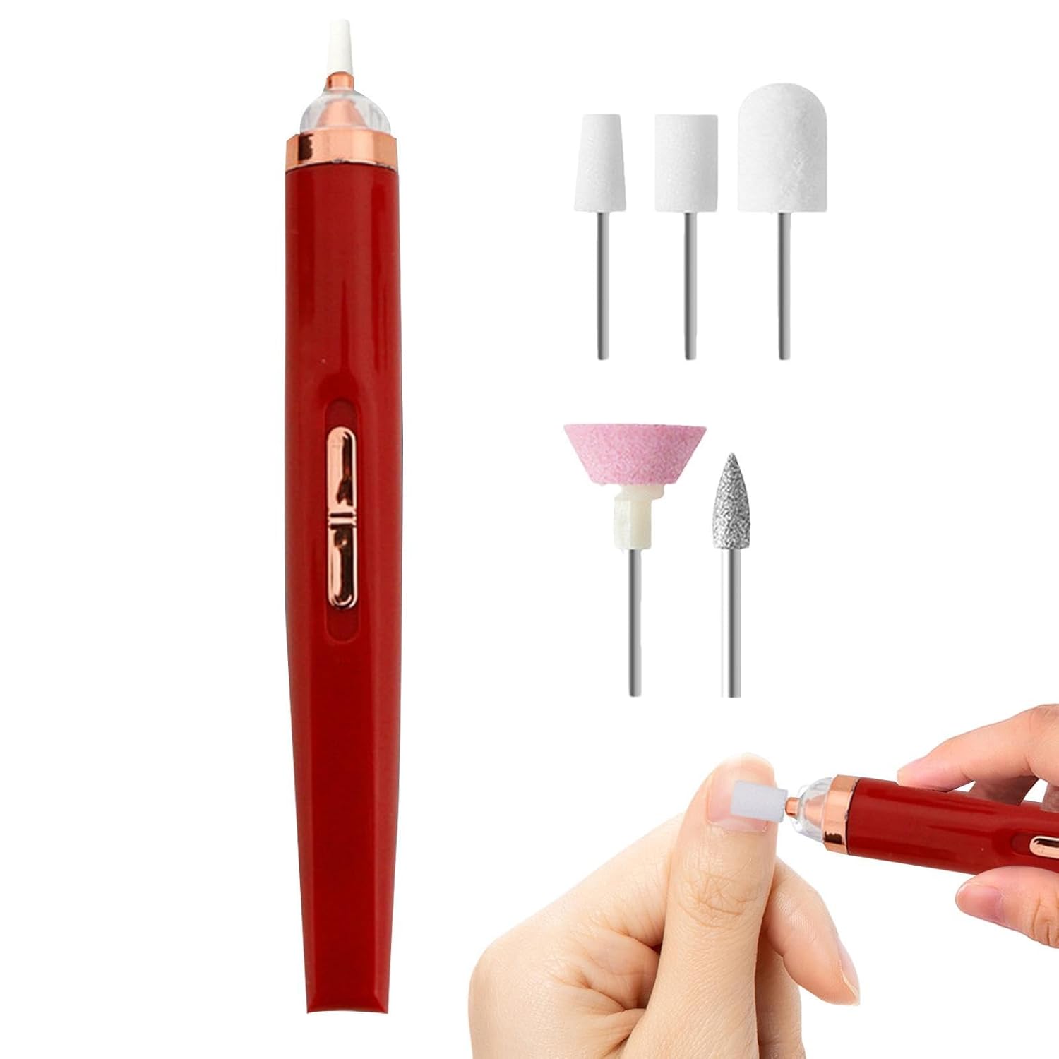 SCOOVY Lima de uñas eléctrica, taladro de uñas inalámbrico de 2 velocidades, taladro eléctrico profesional de manicura, 5 cabezales intercambiables,