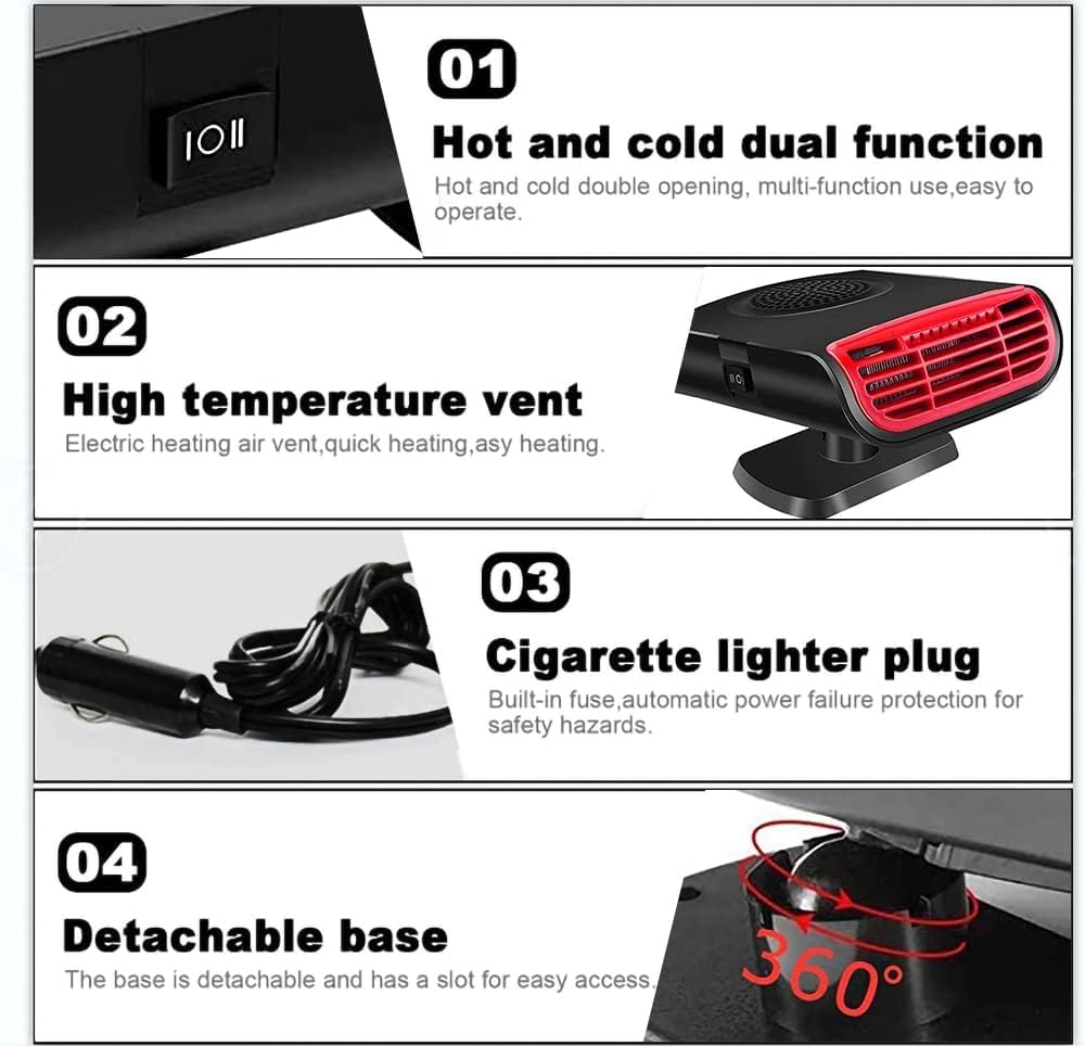 Milukon Calentador de coche portátil 2 en 1 Calentador de enfriamiento y calefacción para vehículo Enfriador de aire electrónico 12V Calentador de