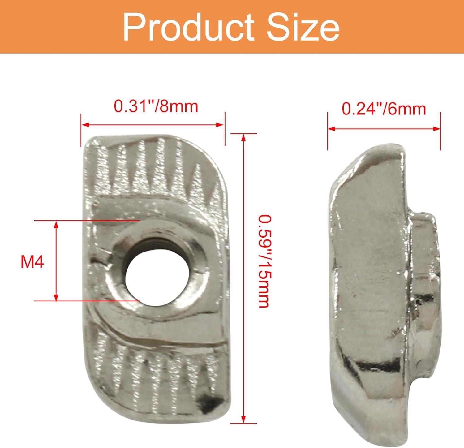 100 tuercas de acero al carbono de la serie 3030 T, M4 con ranura en T, cabeza de martillo, surtido de tuercas para perfil de aluminio