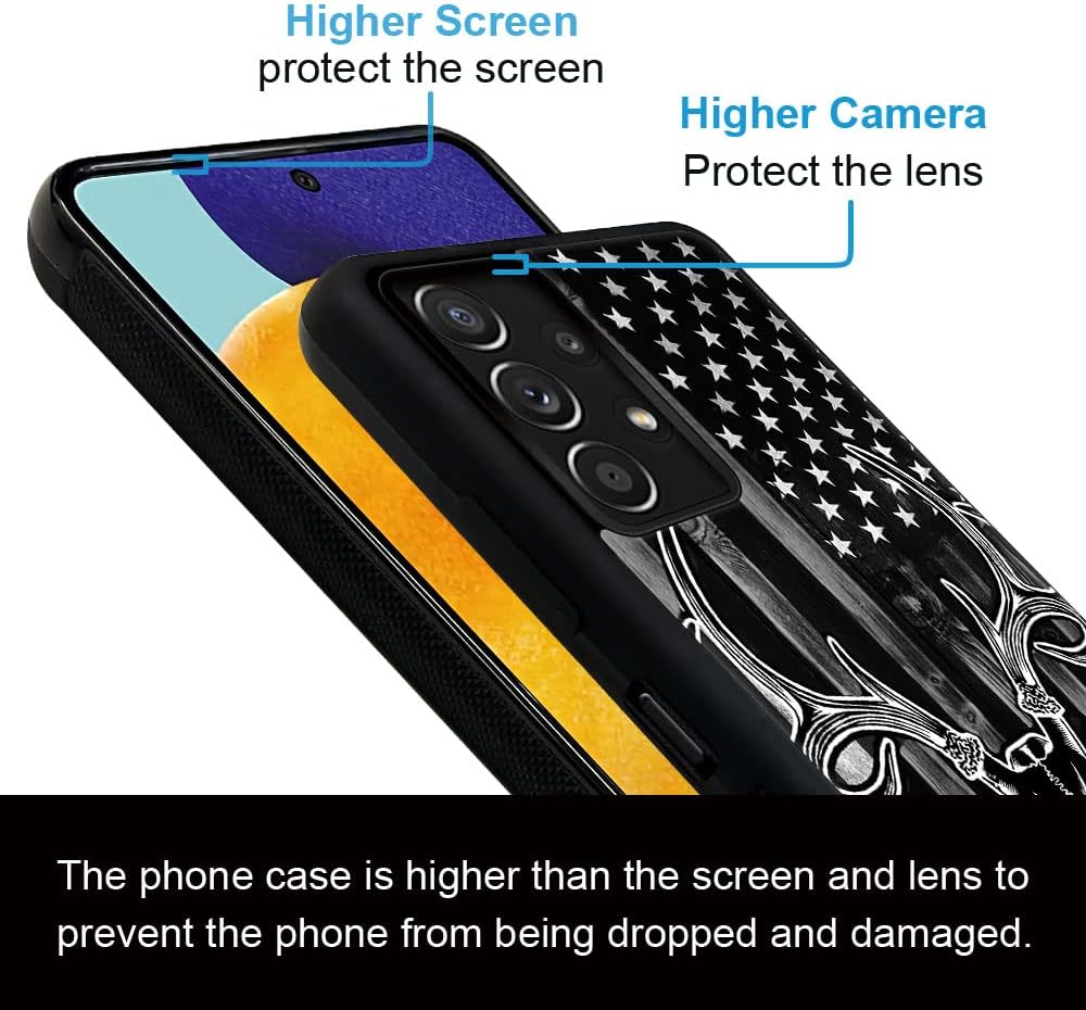 DJSOK Funda compatible con Samsung Galaxy A23, grano de madera negra, bandera estadounidense, cazador, ciervo, diseño de lujo, parte trasera + funda