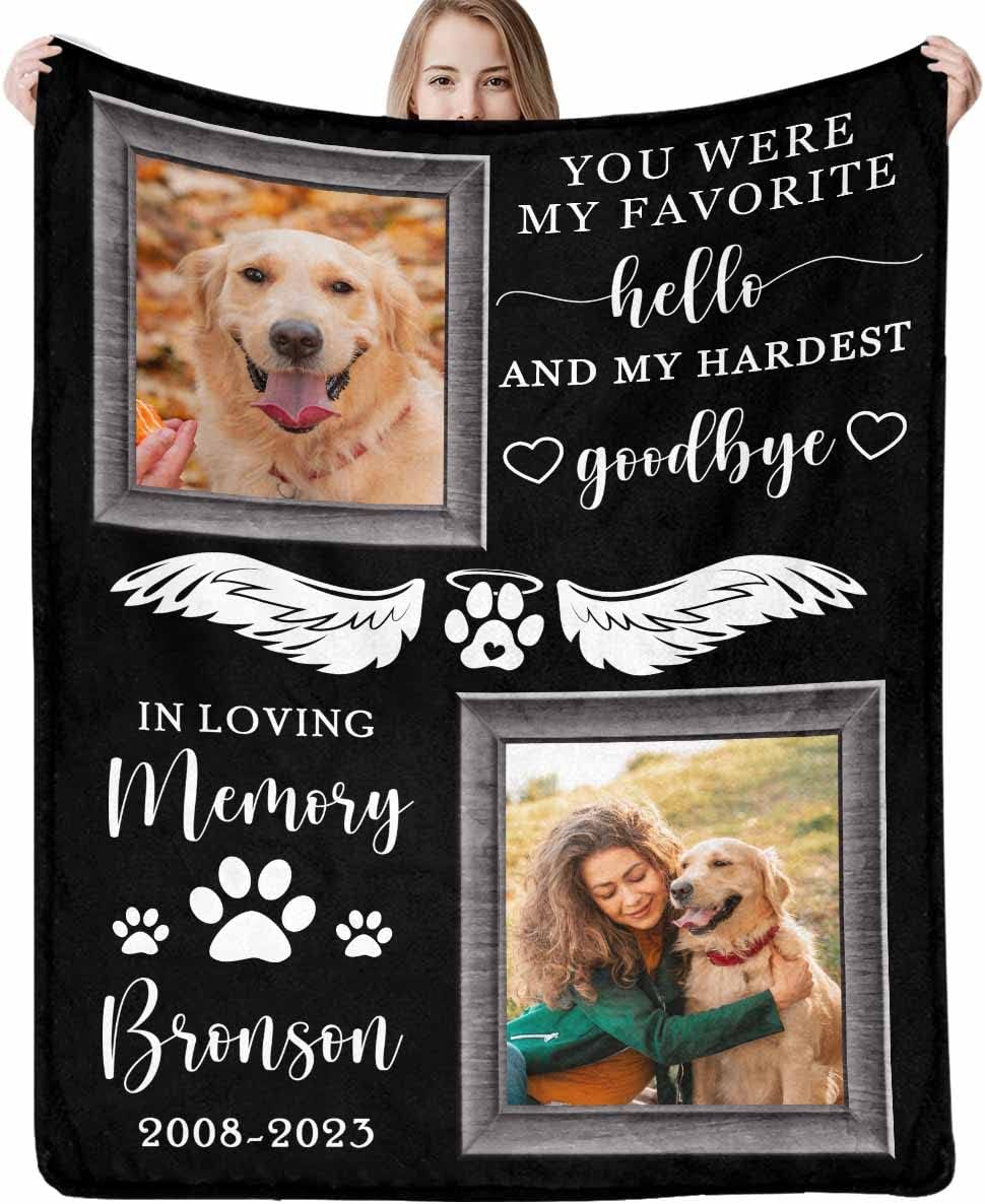 Artsadd Manta de memoria personalizada por pérdida de mascotas, foto personalizada, nombre, perro, gato, manta conmemorativa, regalo de condolencia,