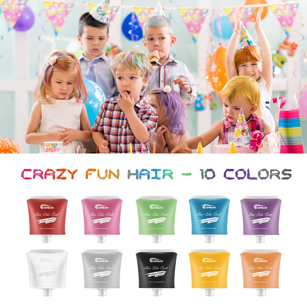 Tinte temporal para el cabello para niños, tinte gris de Comblor para el cabello, cera de color gris lavable para niñas, niños, adolescentes y