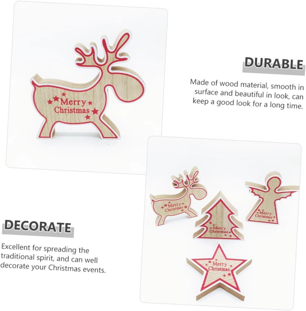 NOLITOY 8 piezas de adornos de Navidad de madera para árbol de Navidad, figuras de reno de madera, figuras de Navidad, decoración de mesa de madera
