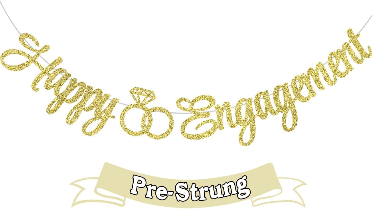 Palasasa Cartel de compromiso con texto en inglés Happy Engagement Banner  Cartel dorado con purpurina para decoración de fiesta de compromiso,
