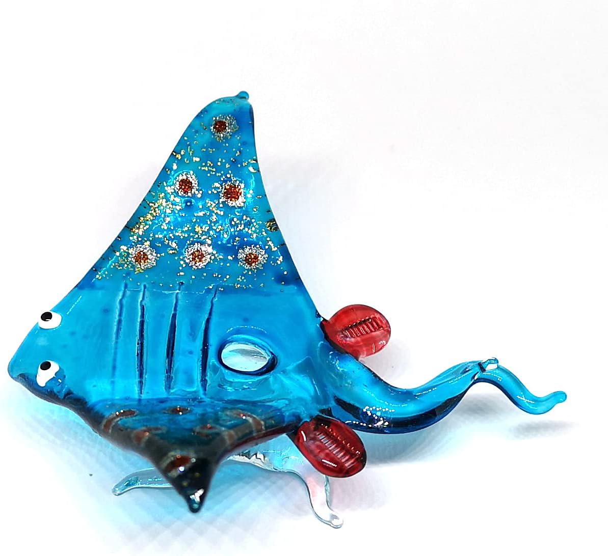 ZOOCRAFT Figura de cristal de mantarraya azul soplado a mano, adorno coleccionable para acuario en miniatura, decoración costera, 3.0 x 3.1 x 1.3