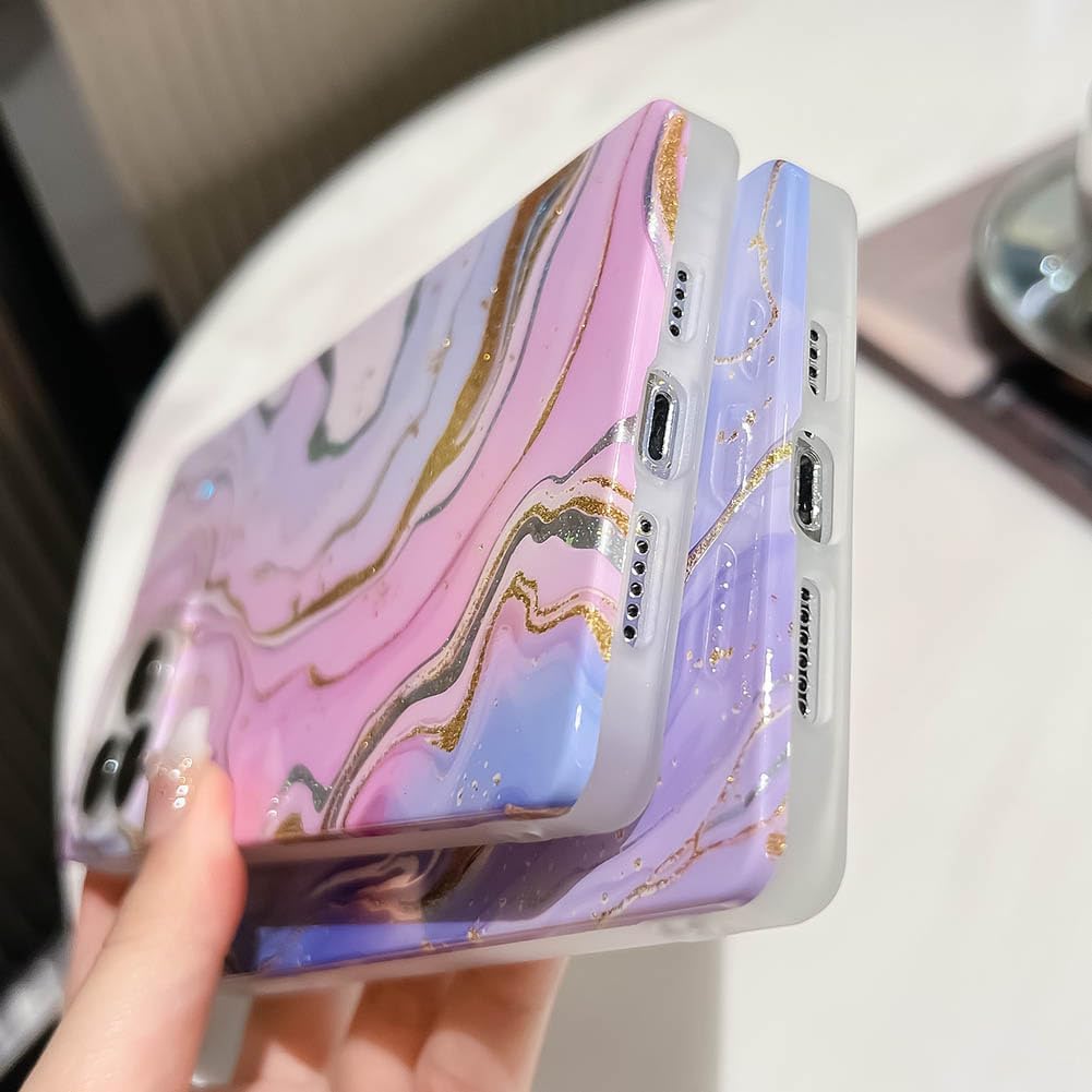 KERZZIL Funda de lujo con diseño de mármol con purpurina para iPhone 12 Pro Max, con borde cuadrado, elegante y delgado, chapado en oro, goma de