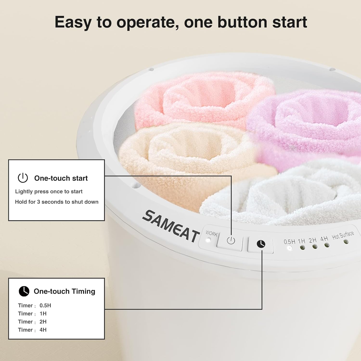 SAMEAT Calentadores de toallas con calefacción para baño, cubo grande para calentador, mango de madera, apagado automático, se adapta a hasta dos