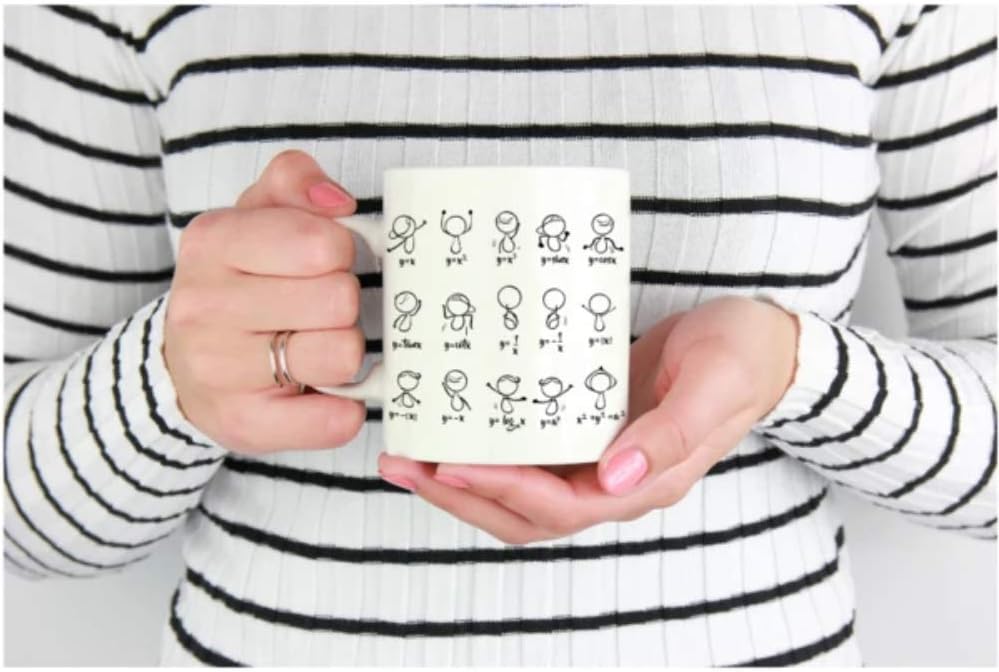 Panvola Taza de café de matemáticas divertidas, taza de café de cerámica de 11 onzas, figuras de baile, ecuación, matemáticas, maestro, estudiantes,