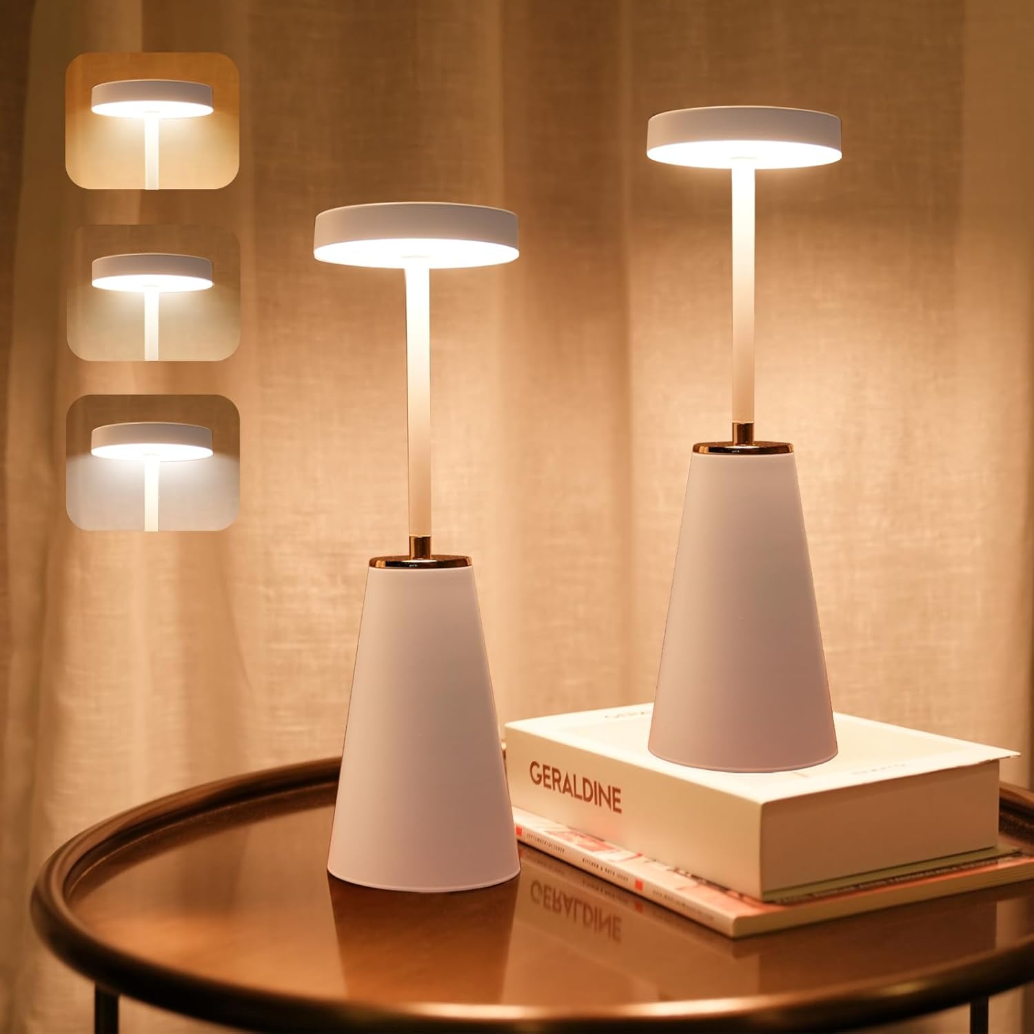 Lámpara de mesa para mesita de noche, inalámbrica, 3 colores, regulable, recargable por USB, lámpara de escritorio con batería de 4000 mAh, luces de