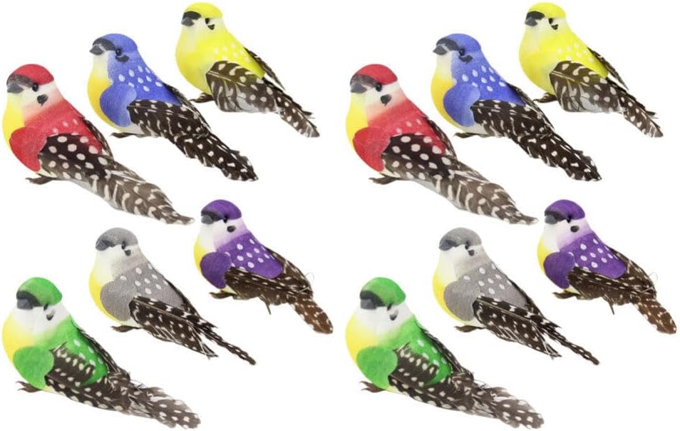 Garneck 12 piezas de simulación de espuma para pájaros, pequeños pájaros, patio, mini animales, estatua, decoración de boda, pájaros artificiales,