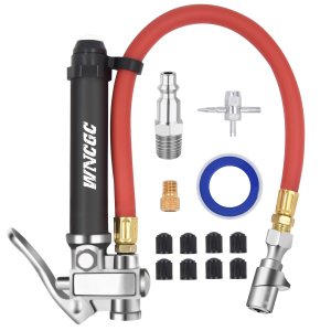 Medidor de inflado de neumáticos de 10-120 PSI con bloqueo en portabrocas de aire y manguera de aire de 12 pulgadas, medidor de presión de aire de Medidor de inflado de neumáticos de 10-120 PSI con bloqueo en portabrocas de aire y manguera de aire de 12 pulgadas, medidor de presión de aire de