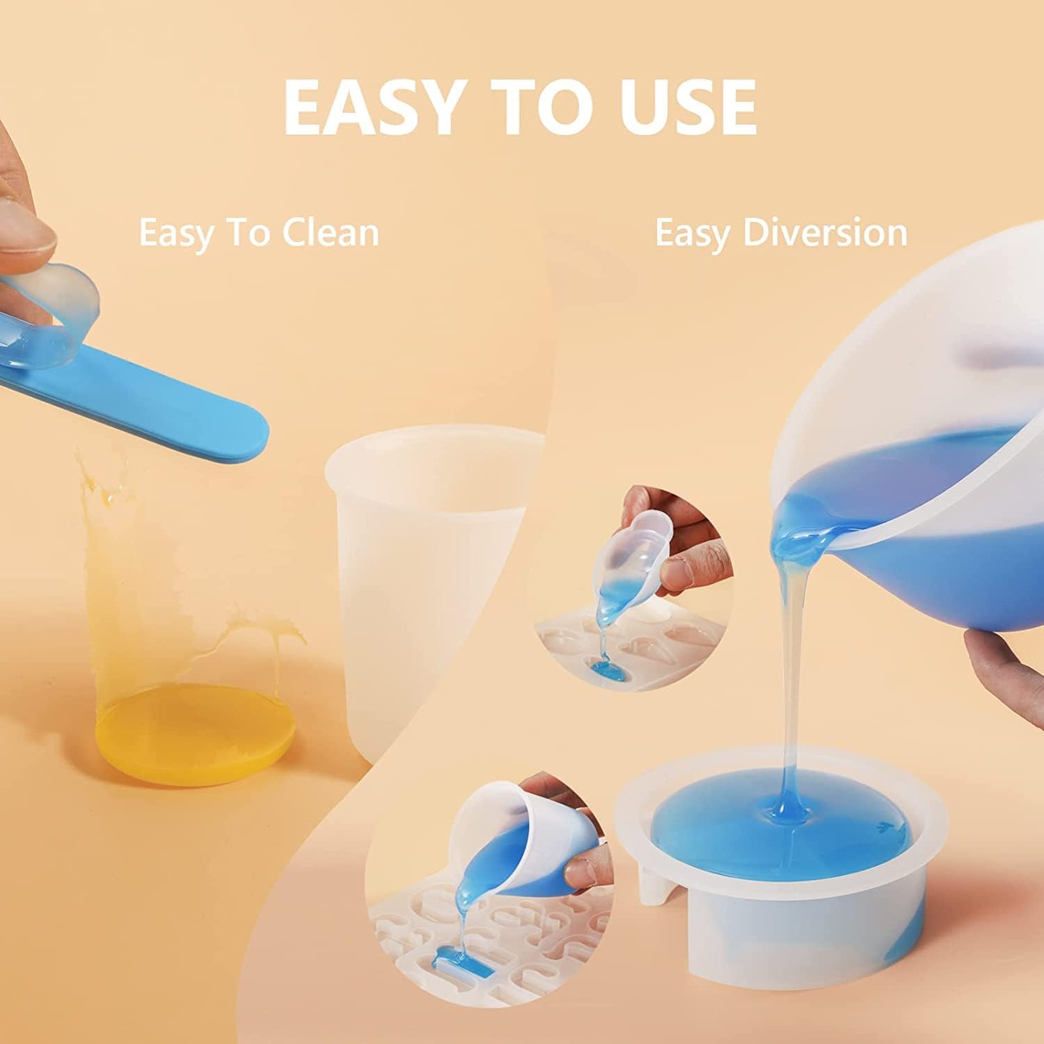 KyeeaDIY Tazas medidoras de silicona grandes, antiadherentes, reutilizables, de resina epoxi para mezclar tazas flexibles de alta precisión para