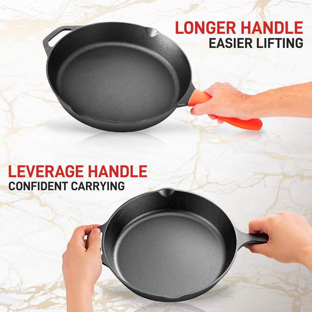 NutriChef NCCI10 – Juego de utensilios de cocina de hierro fundido antiadherente de 10 pulgadas con tapa de vidrio templado y mango de silicona para